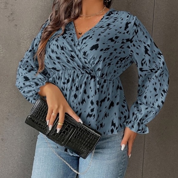 Boho plus size leopard print peplum blouse - Picture 5 of 11